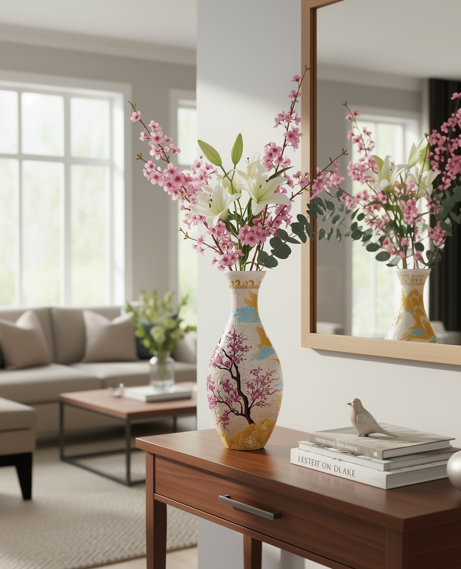 Decorative 3D puzzle vase usable with real flowers