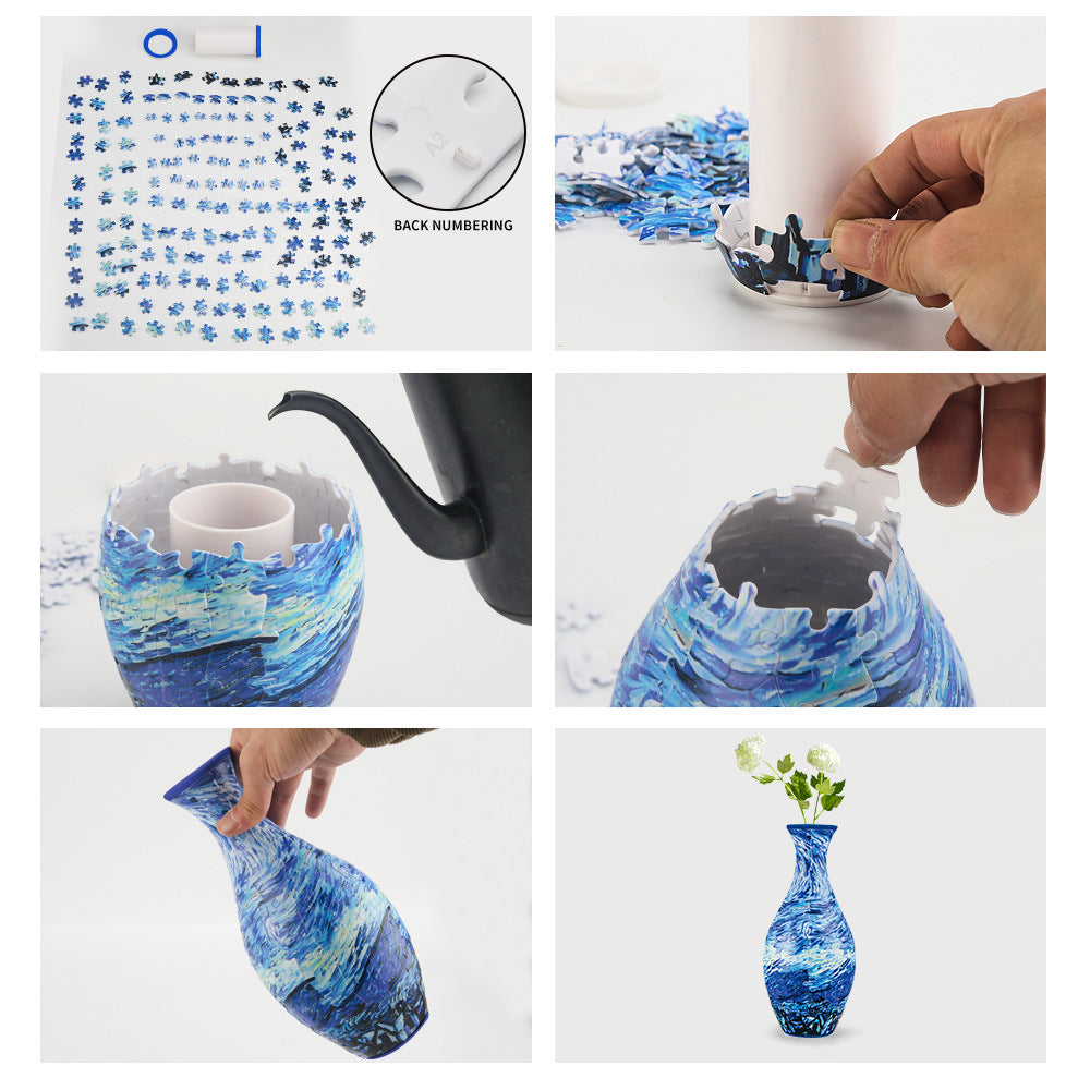 DIY puzzle vase with removable plastic cylinder