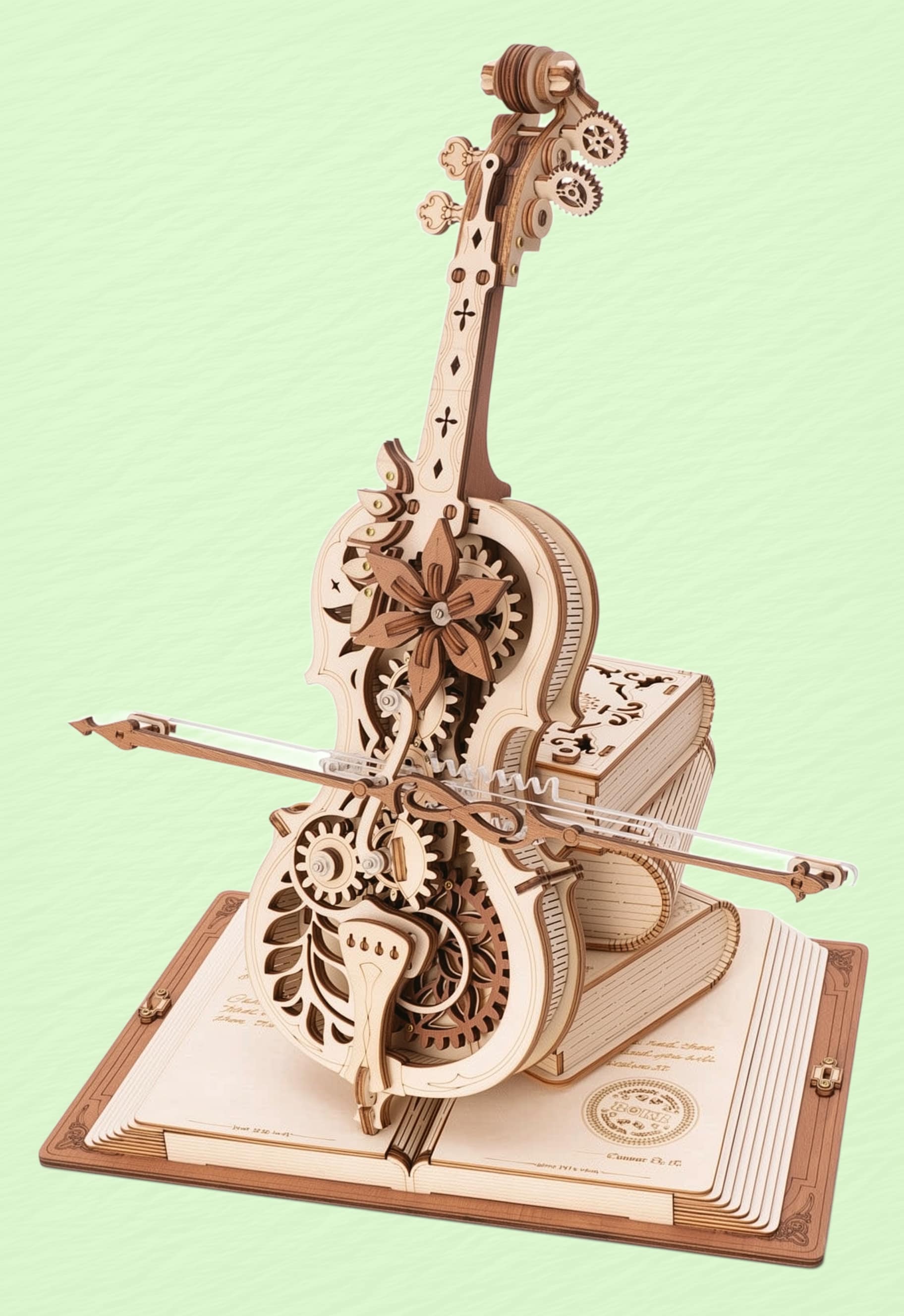 3D wooden puzzle cello music box front view