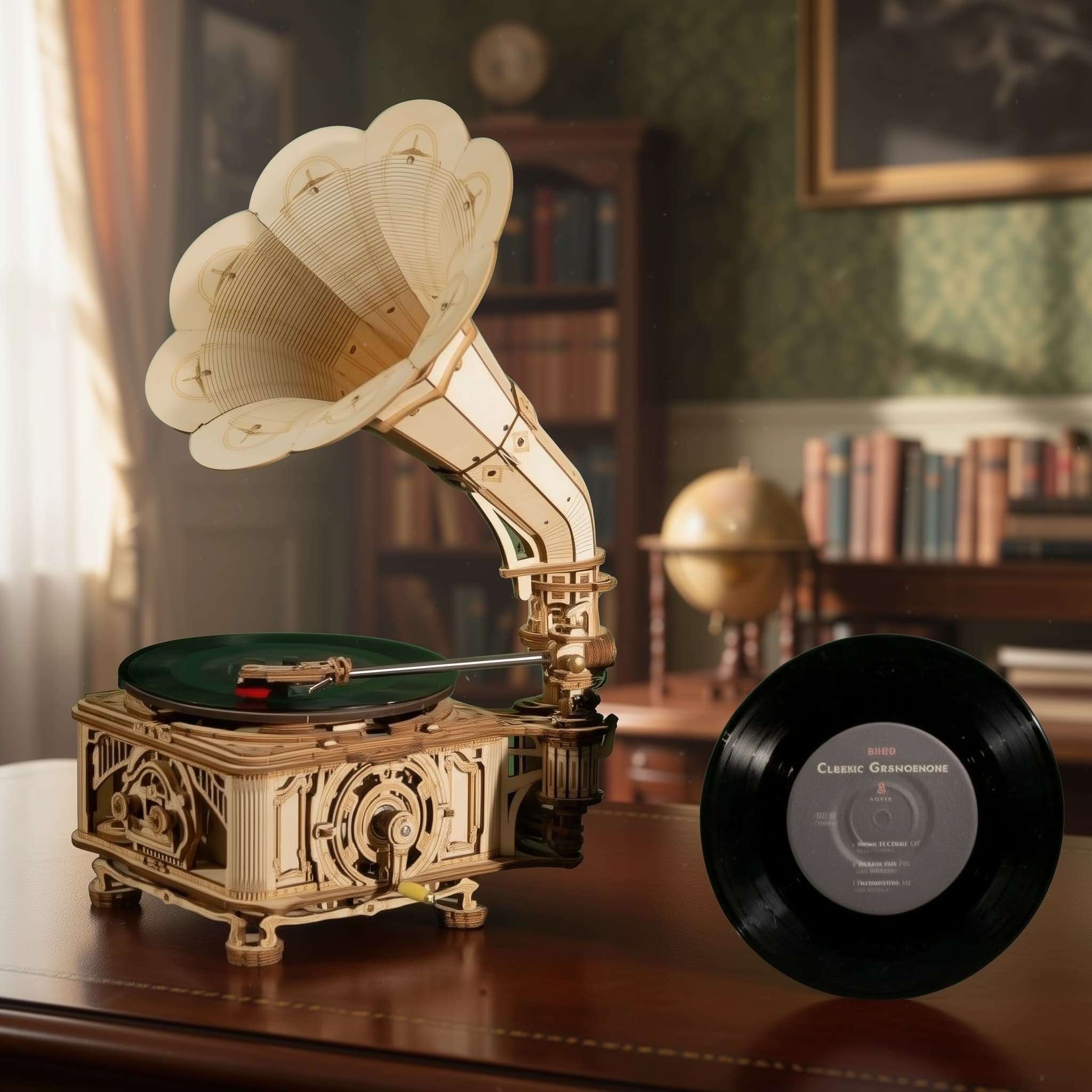 3D wooden puzzle gramophone music box front view