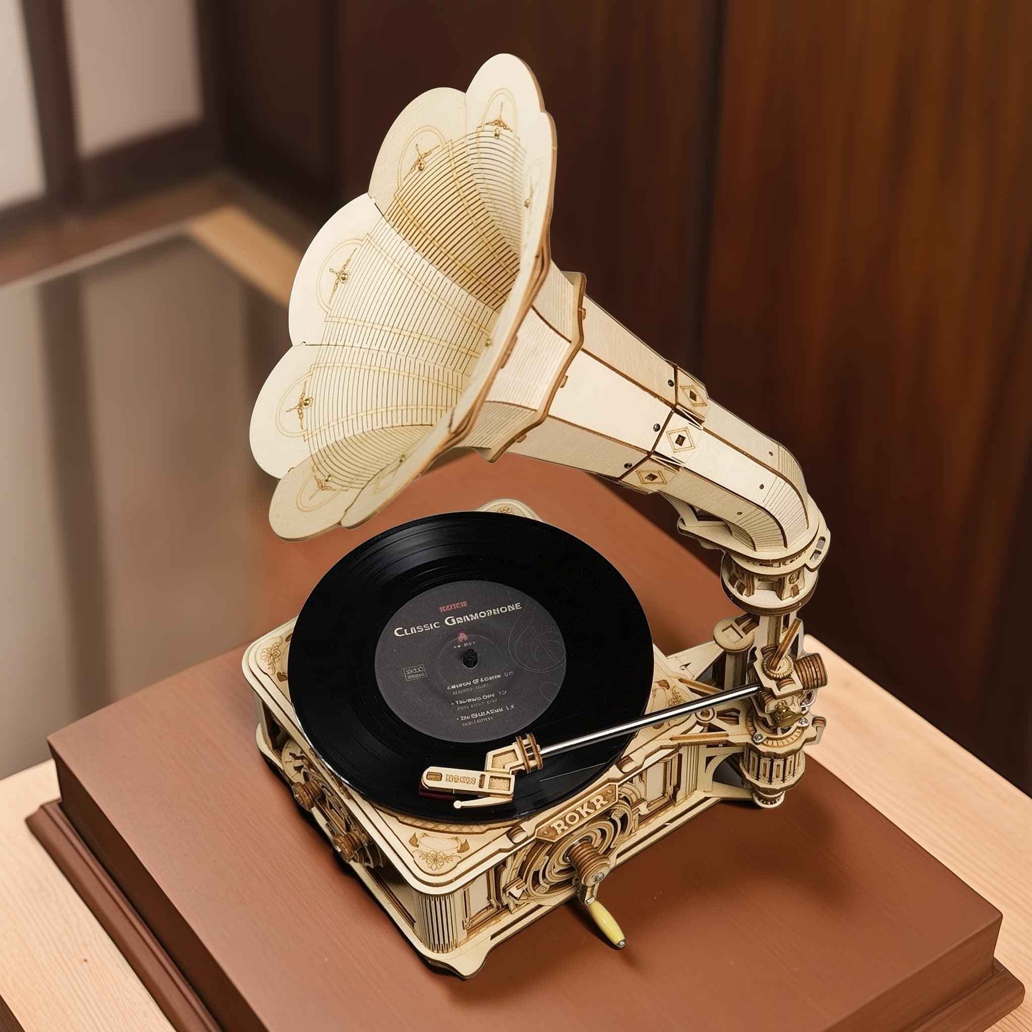 Elegant gramophone 3D wooden puzzle home decor