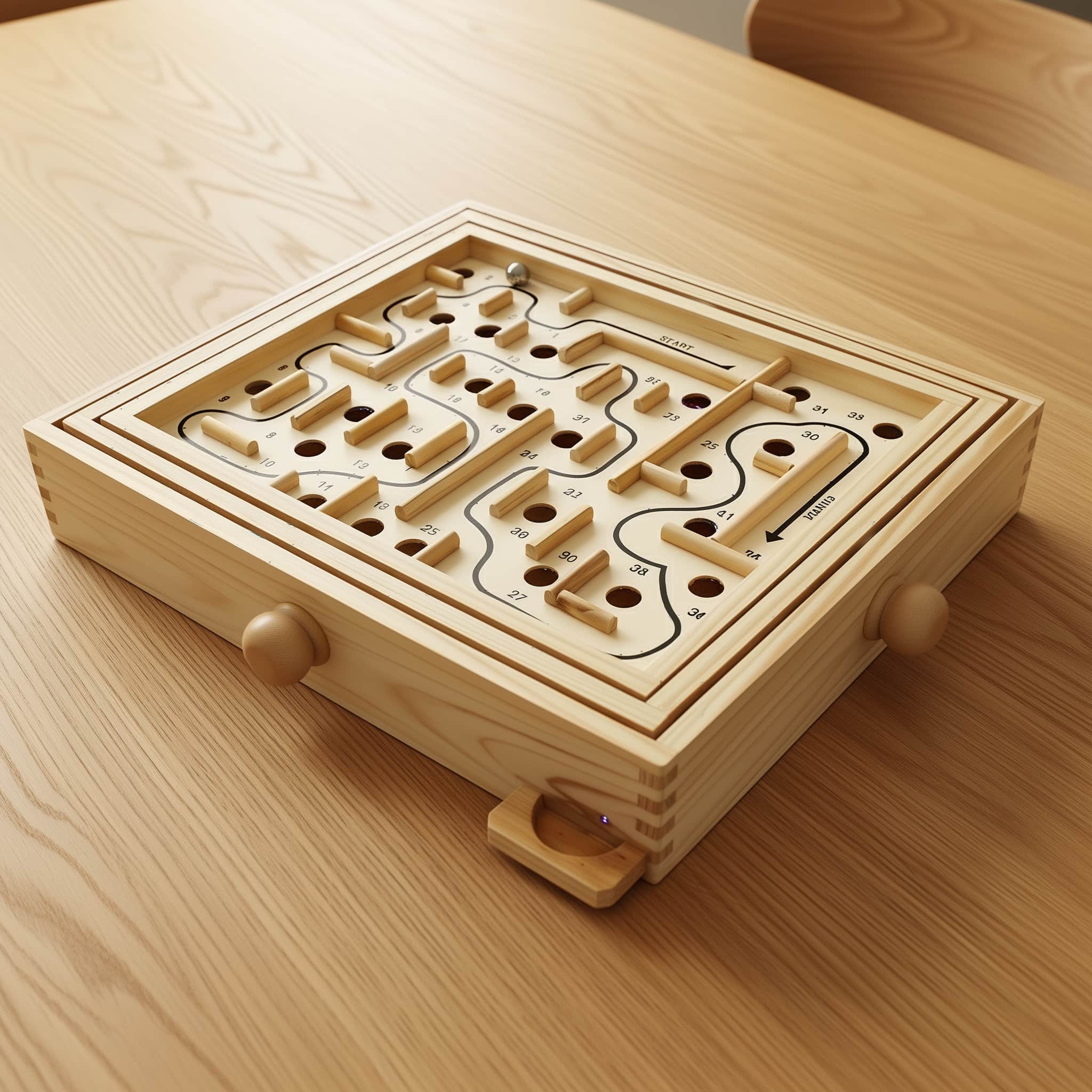 Oversized wooden pinball maze balance game front view