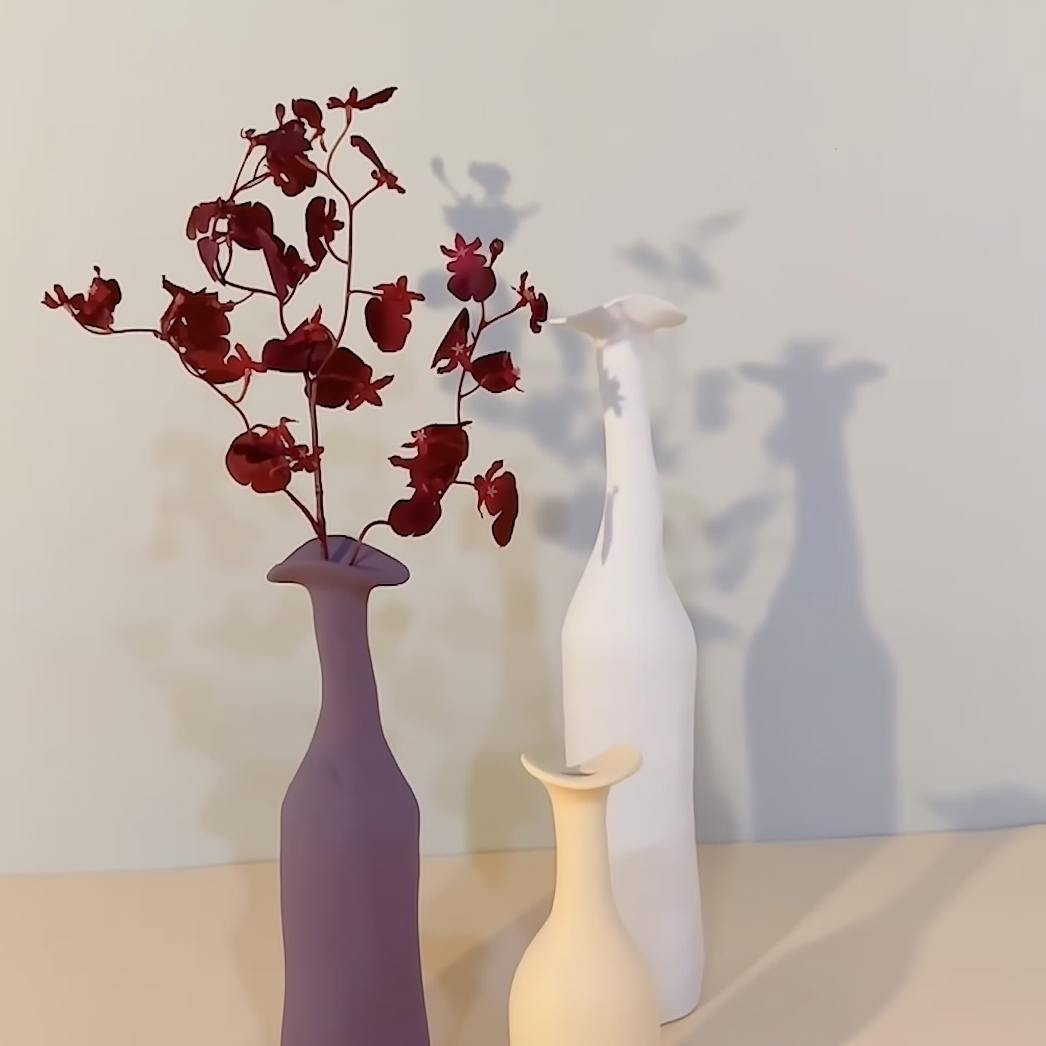 Set of Morandi vases in blue, brown, red, white, yellow - video