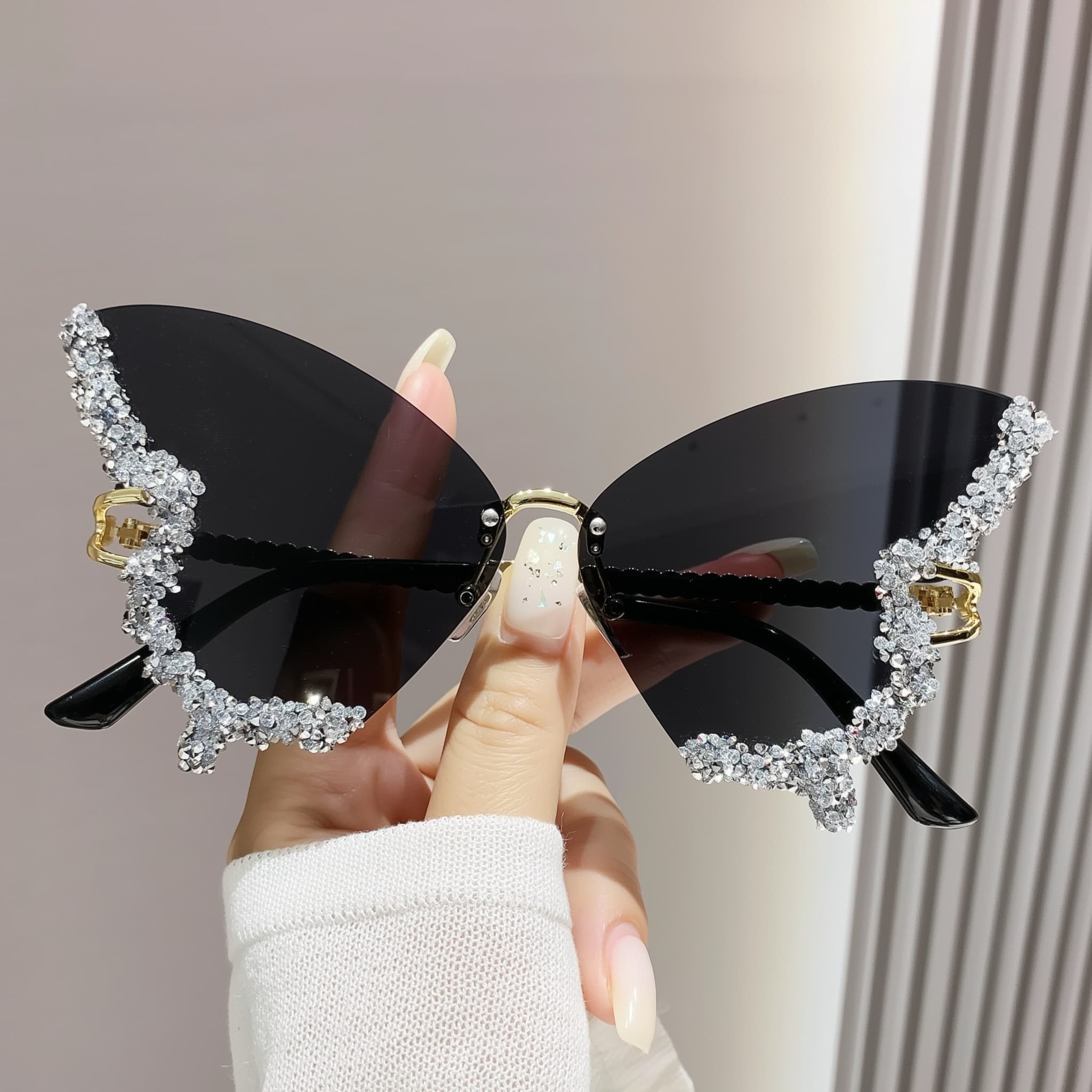 Elegant women’s diamond butterfly eyewear in black