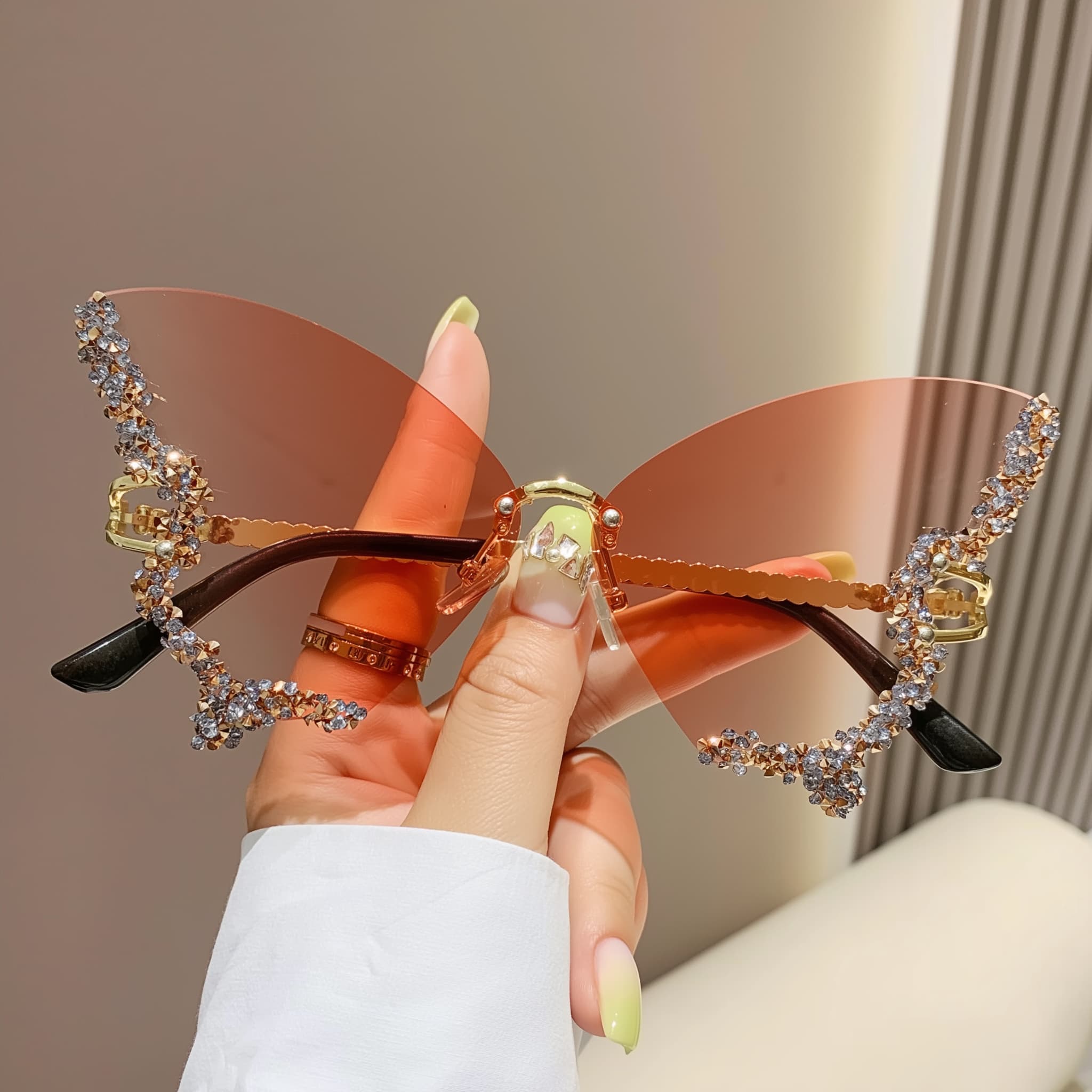 Elegant women’s diamond butterfly eyewear in gradient orange