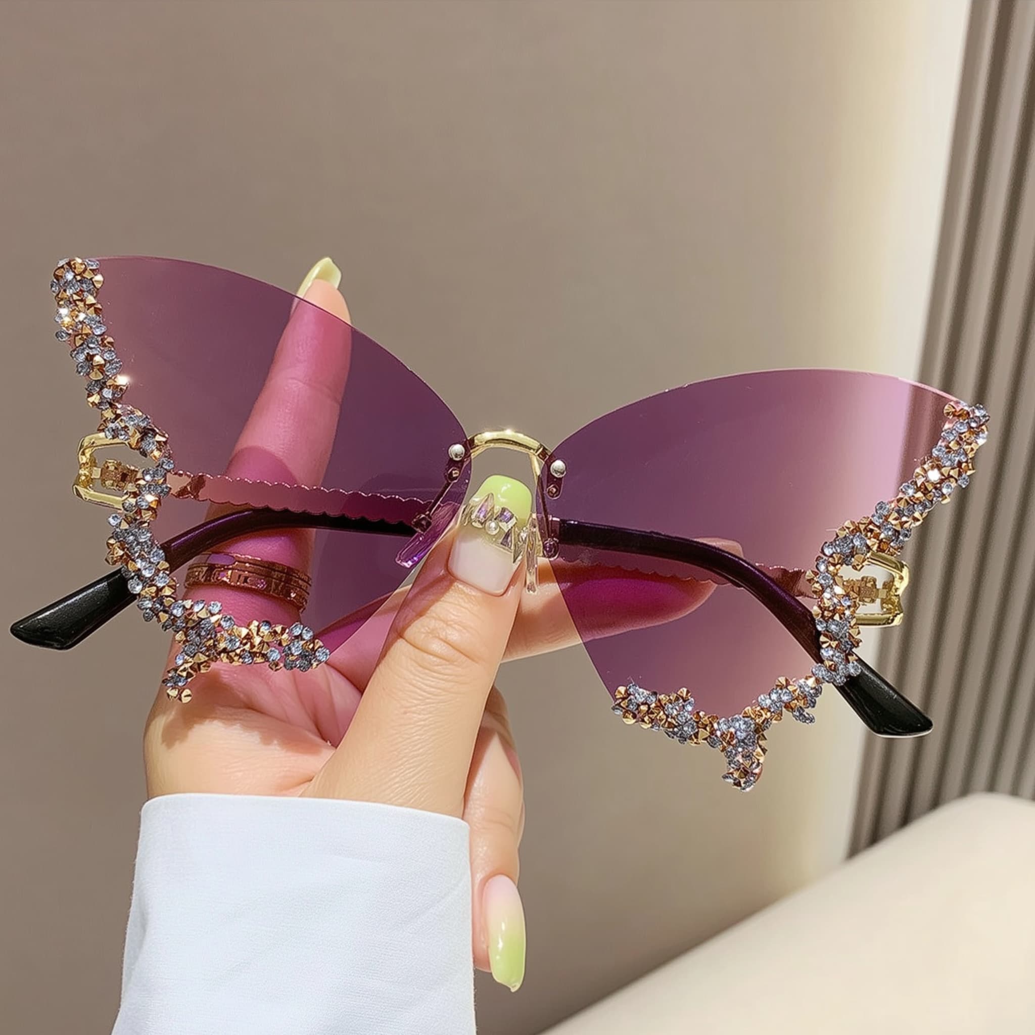 Elegant women’s diamond butterfly eyewear in gradient purple