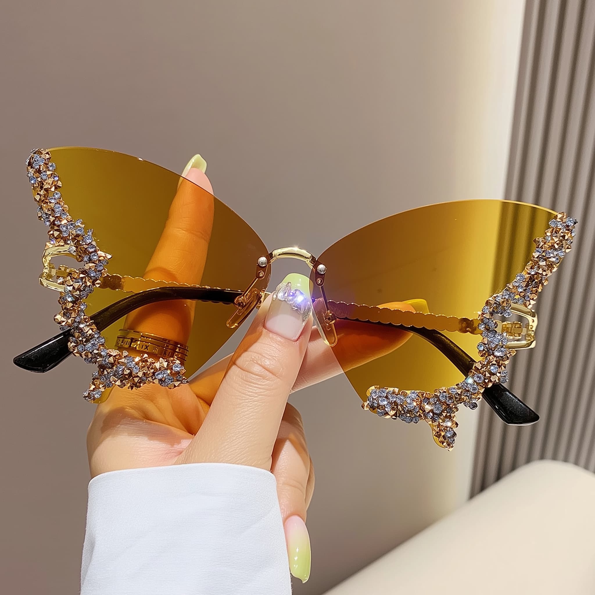 Elegant women’s diamond butterfly eyewear in gradient yellow