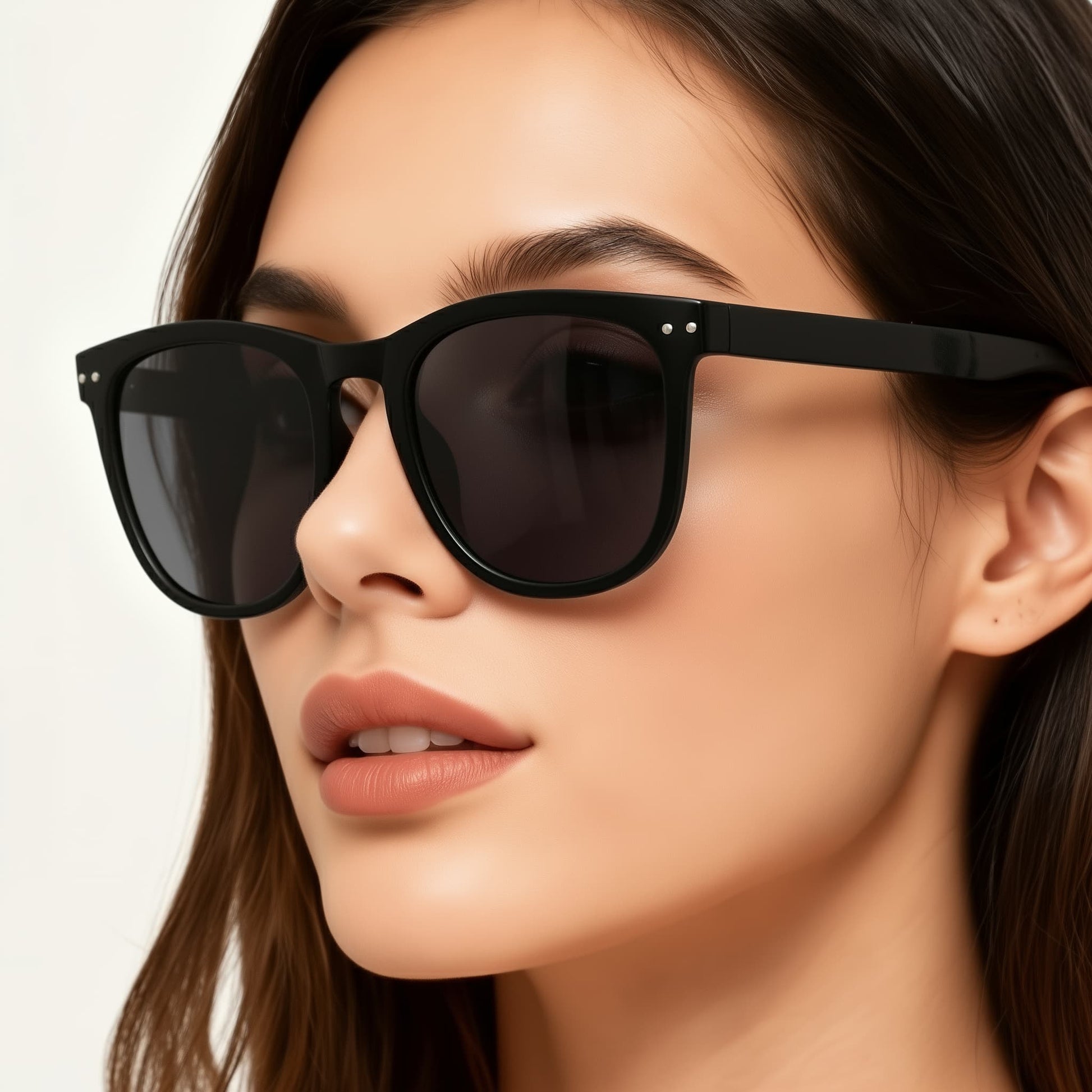 A model wearing black polarized foldable sunglasses