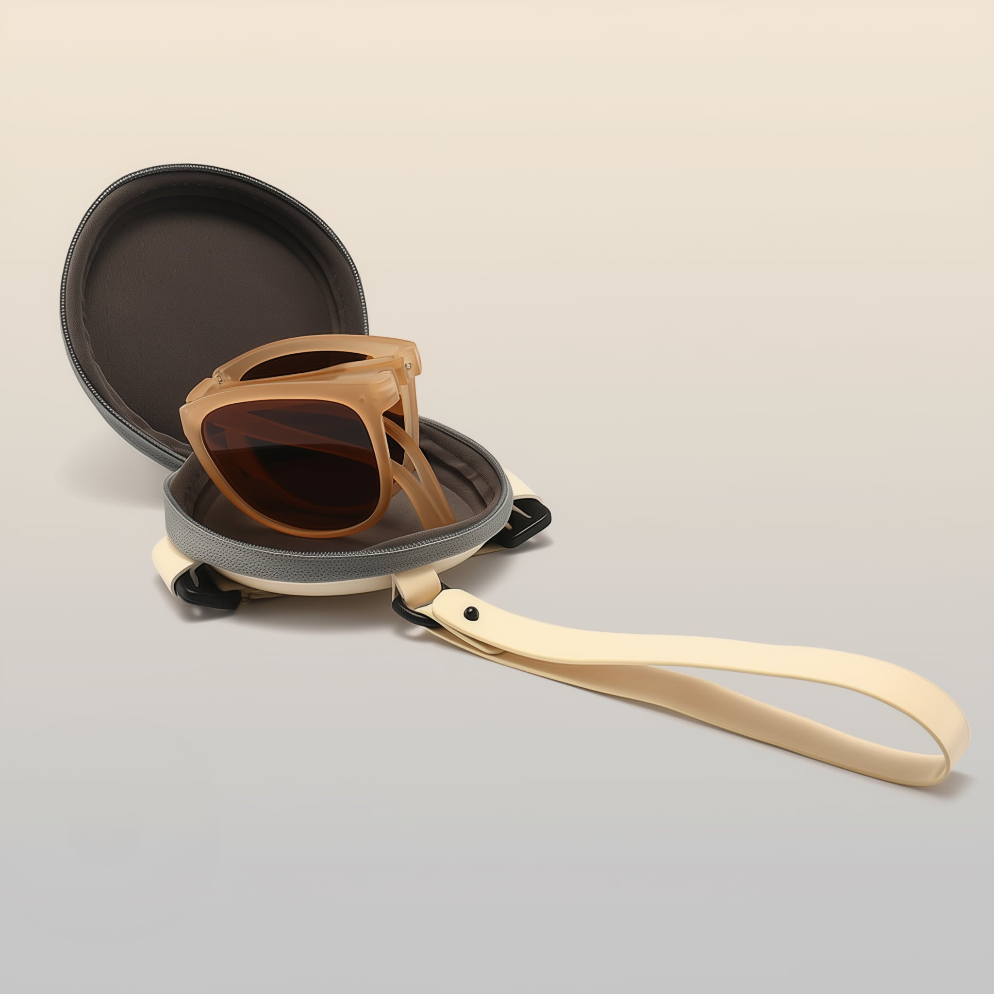 Polarized sunglasses folded inside the case