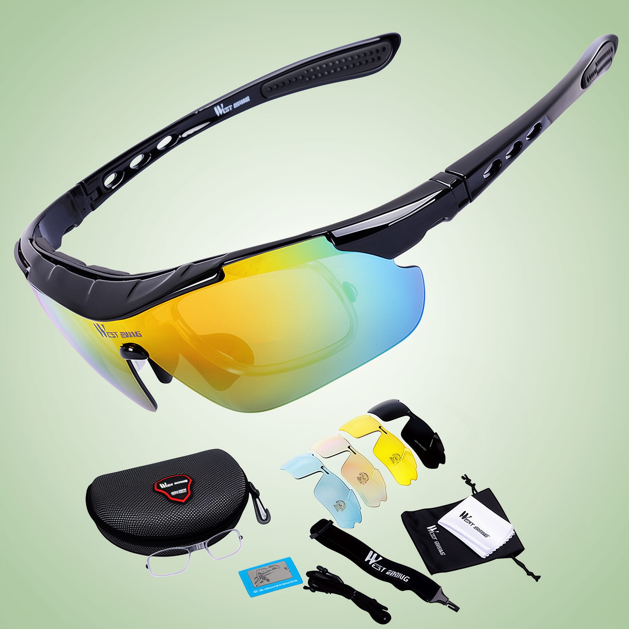 Polarized cycling sunglasses with black frame and lenses