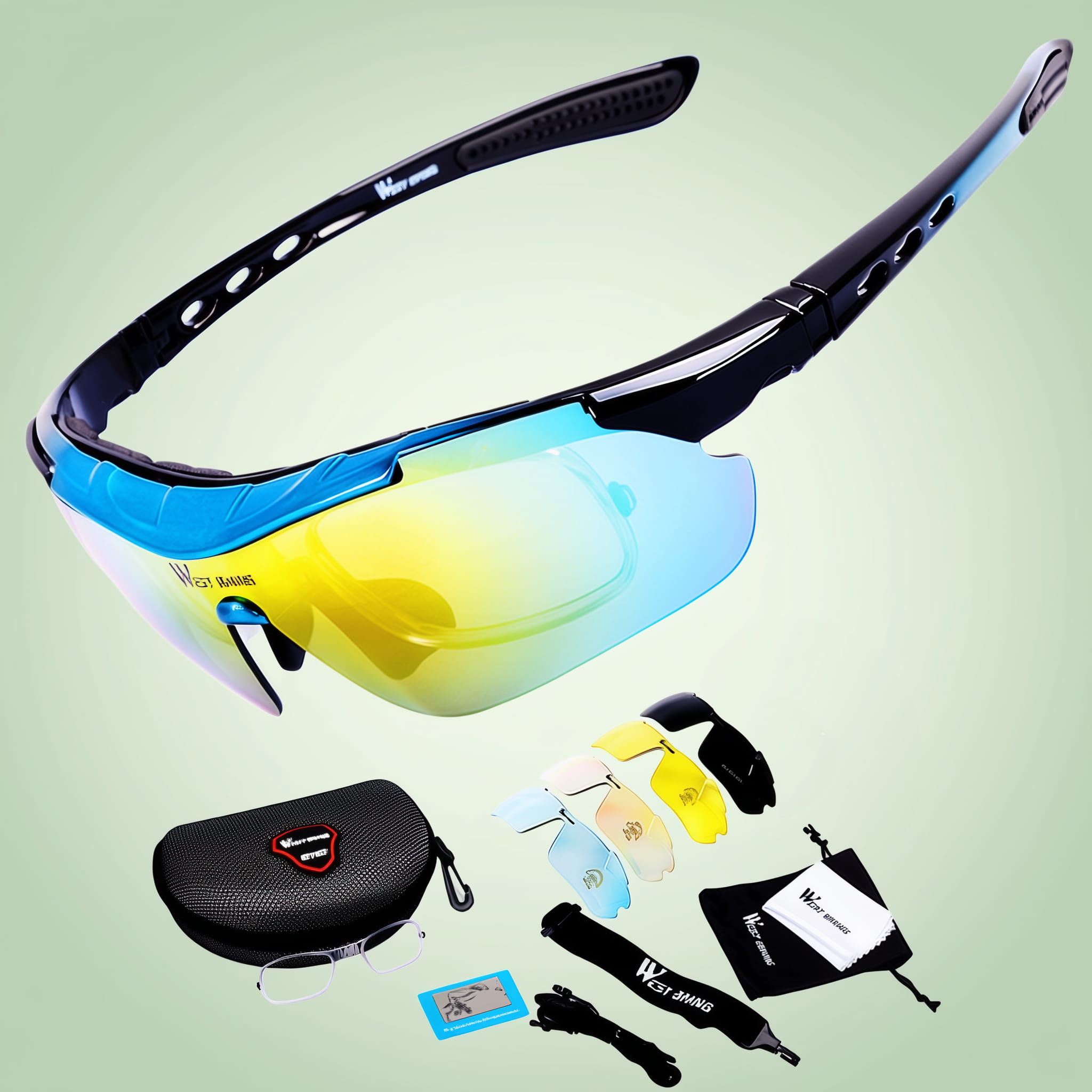 Polarized cycling sunglasses with blue frame and lenses