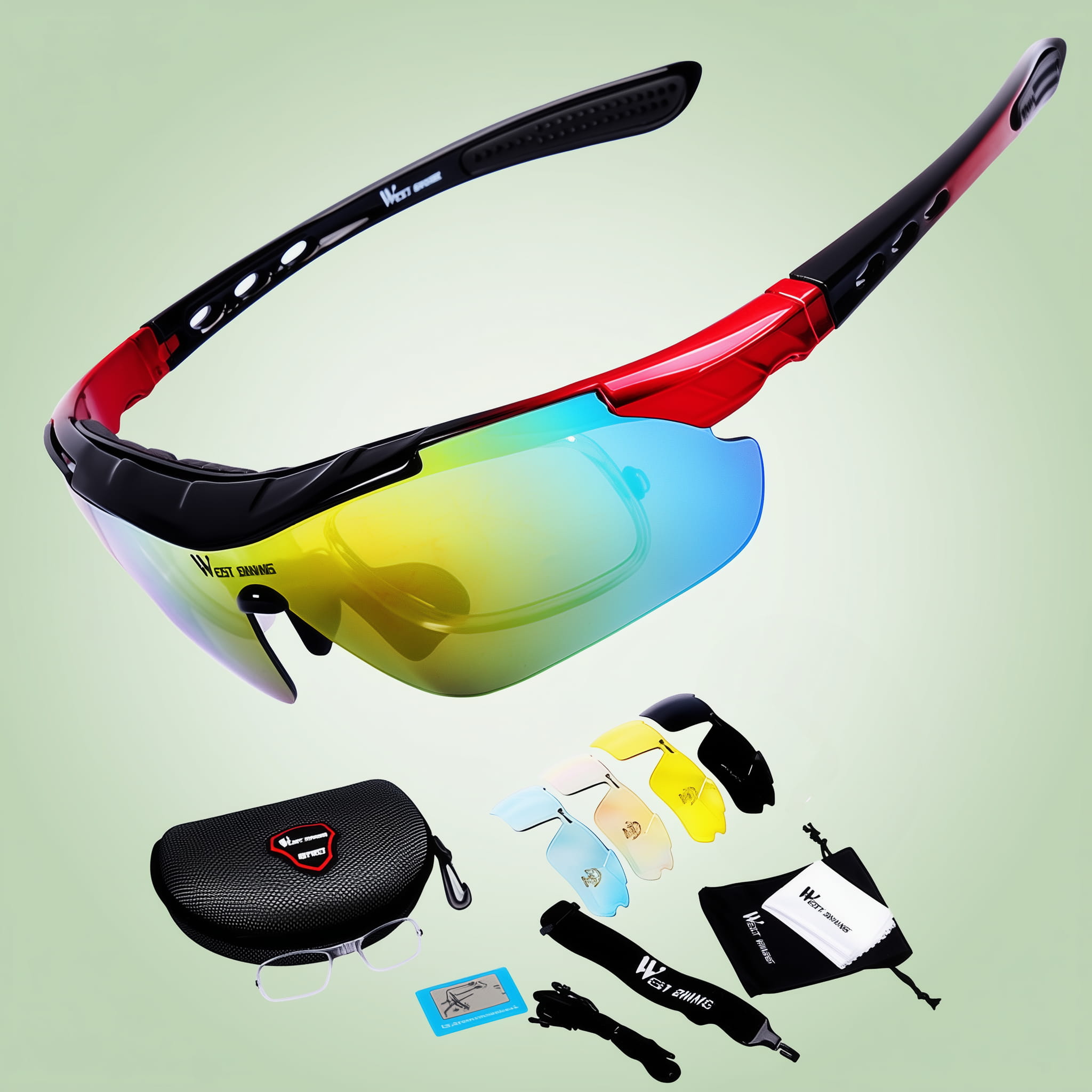 Polarized cycling sunglasses with red frame and lenses