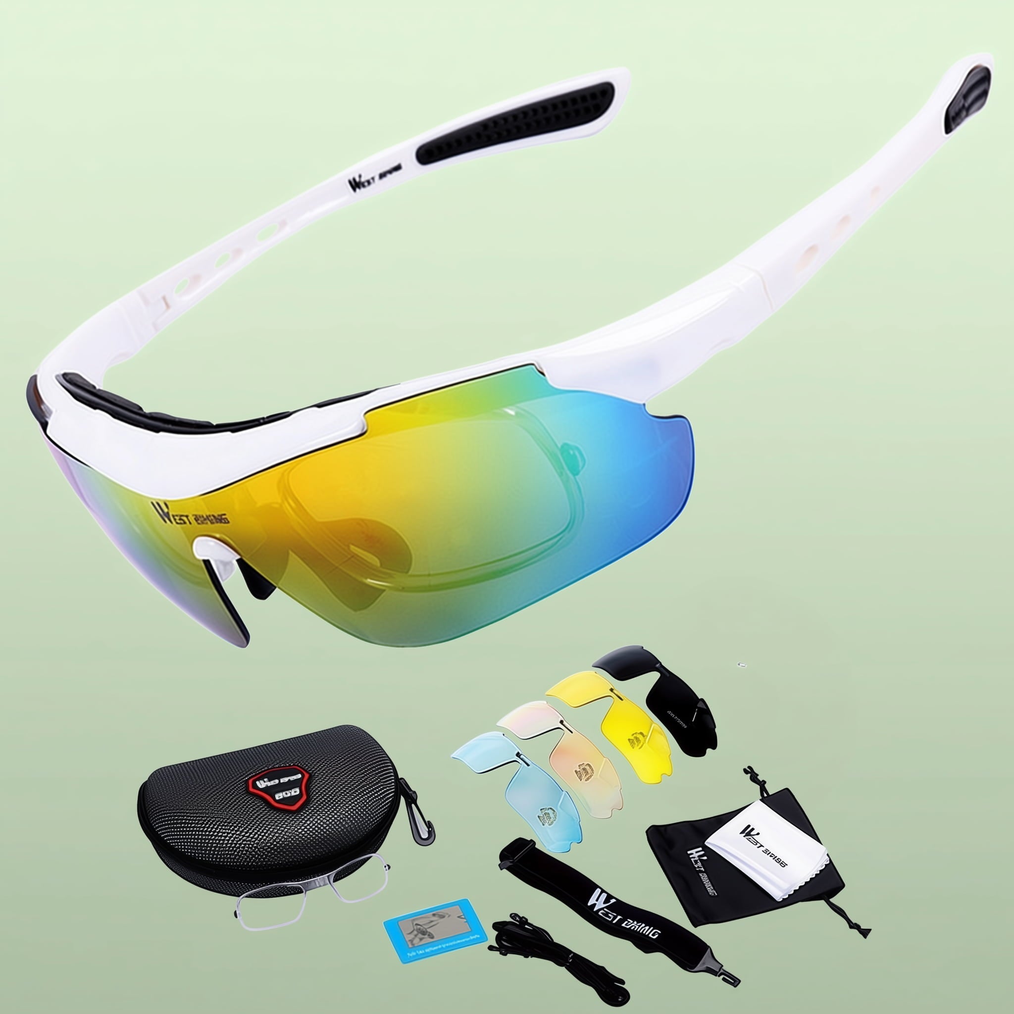 Polarized cycling sunglasses with white frame and lenses