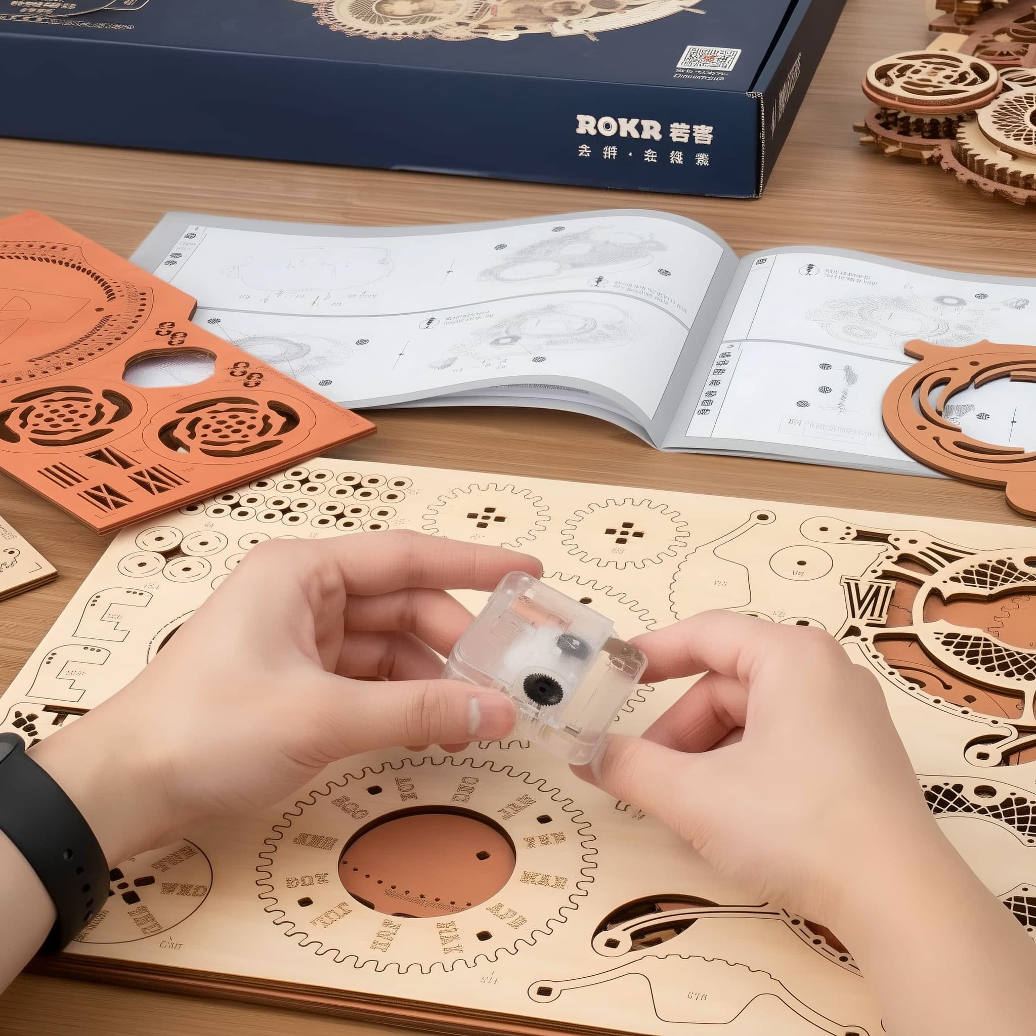 Unassembled wooden puzzle parts for zodiac clock