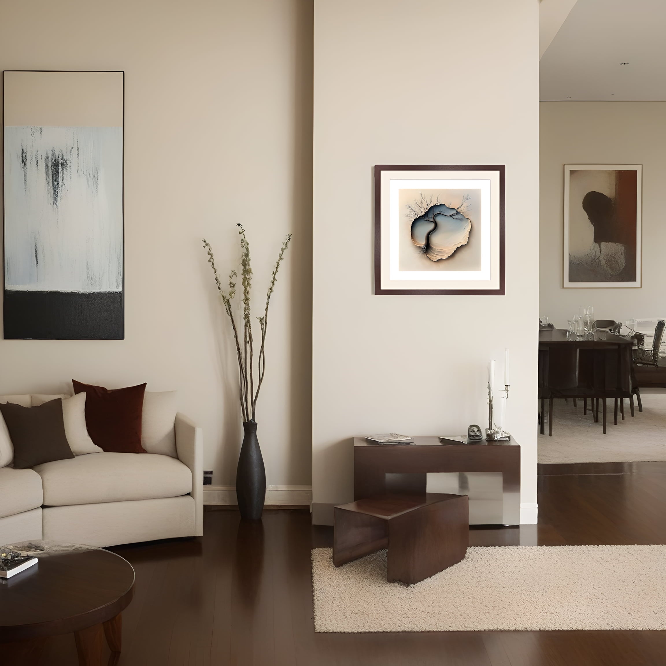 Whispers of the Earth - Italian Prime Open Grain Walnut version shown in a living room.